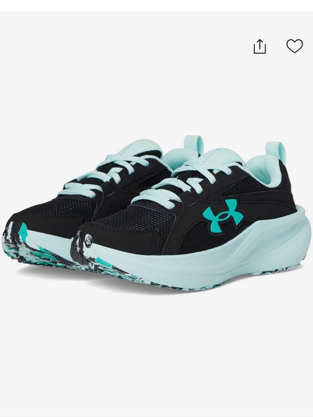 Under Armour Black and Teal Athletic Running Sneakers,kids Size 4Y